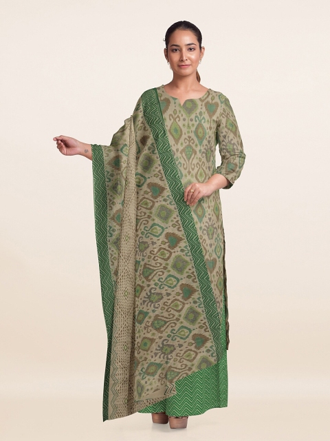 

Pothys Women Cream-Coloured & Green Ethnic Motifs Printed Unstitched Dress Material