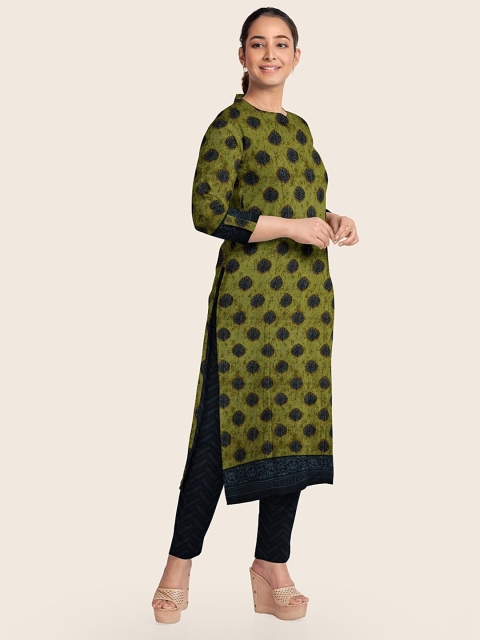 

Pothys Green & Blue Printed Unstitched Dress Material