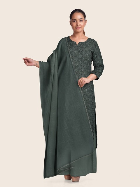 

Pothys Grey Embroidered Unstitched Dress Material With Dupatta