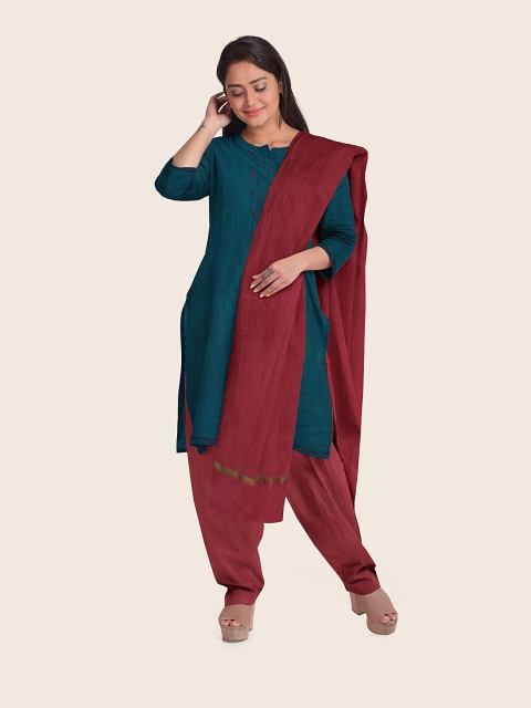 

Pothys Blue & Maroon Embellished Unstitched Dress Material