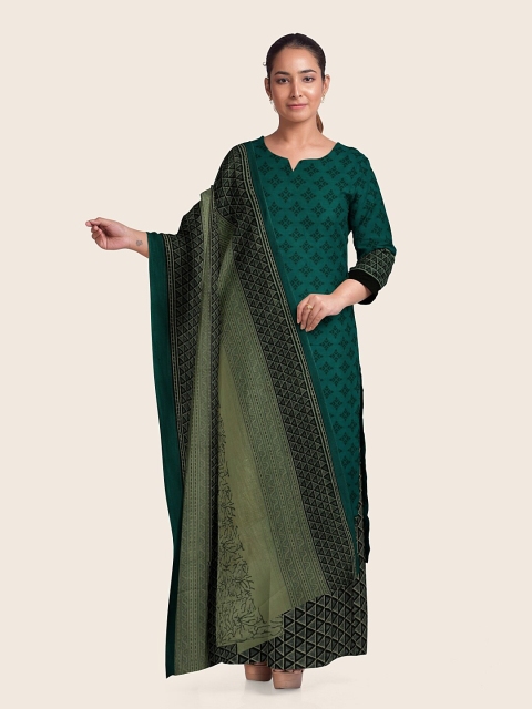 

Pothys Green & Black Printed Unstitched Dress Material