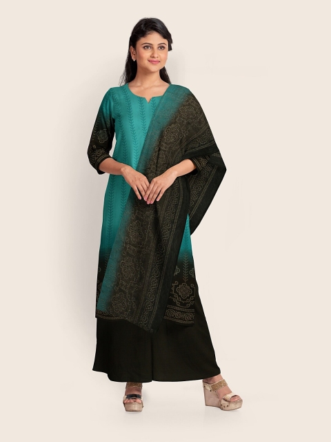 

Pothys Green & Black Printed Unstitched Dress Material