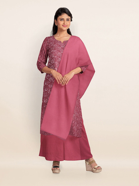 

Pothys Pink Embroidered Unstitched Dress Material With Dupatta