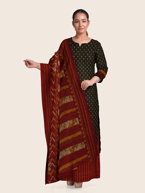 

Pothys Brown & Green Printed Unstitched Dress Material