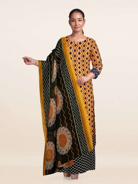 

Pothys Yellow & Green Printed Unstitched Dress Material