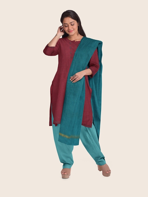 

Pothys Pink & Blue Embroidered Unstitched Dress Material