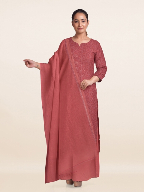 

Pothys Women Peach-Coloured Embroidered Unstitched Dress Material