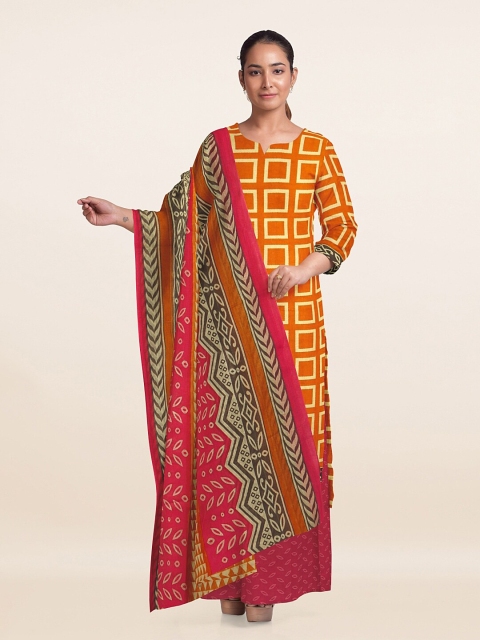 

Pothys Yellow & Pink Printed Unstitched Dress Material