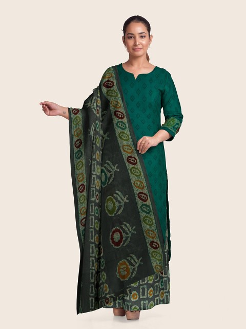

Pothys Green & Red Unstitched Dress Material