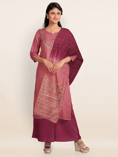 

Pothys Pink & Gold-Toned Embroidered Raw Silk Unstitched Dress Material