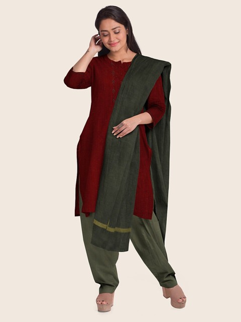 

Pothys Red & Green Unstitched Dress Material