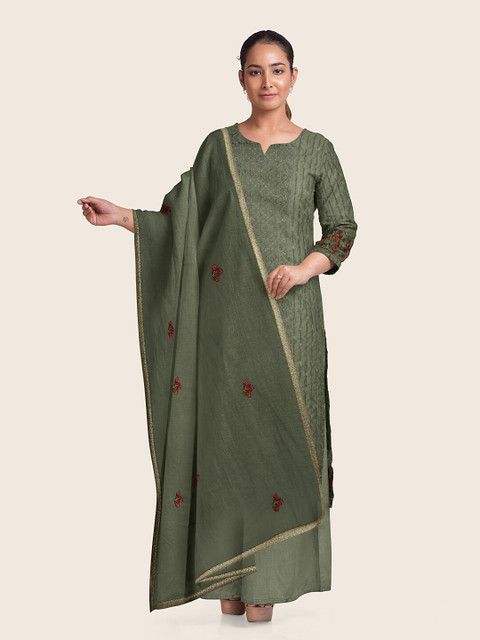 

Pothys Women Grey & Red Embroidered Unstitched Dress Material
