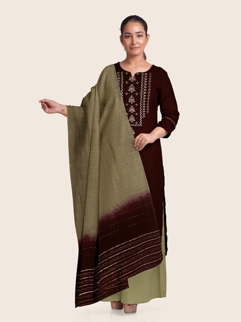

Pothys Brown & Green Embroidered Viscose Rayon Unstitched Dress Material