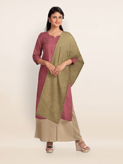

Pothys Pink & Gold-Toned Embellished Unstitched Dress Material