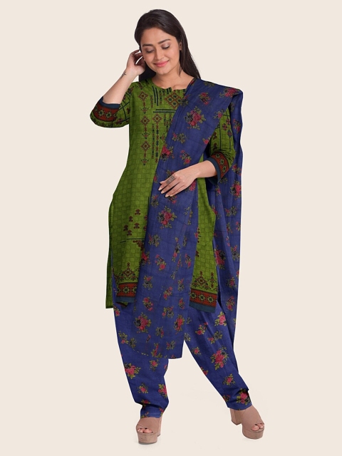

Pothys Green & Blue Printed Unstitched Dress Material