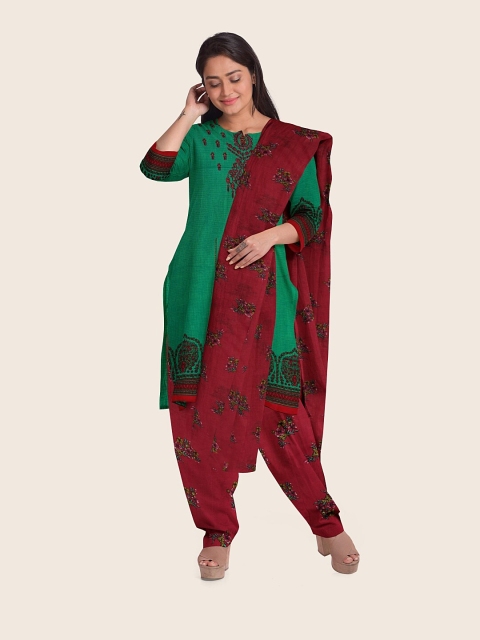 

Pothys Green & Maroon Printed Unstitched Dress Material