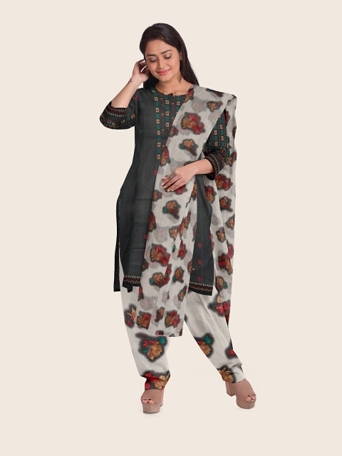 

Pothys Grey & Red Printed Unstitched Dress Material