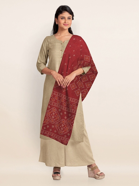 

Pothys Cream-Coloured & Maroon Unstitched Dress Material