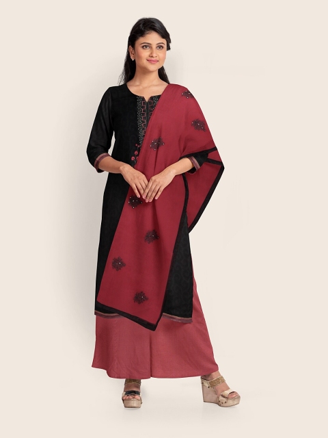 

Pothys Black & Red Printed Unstitched Dress Material