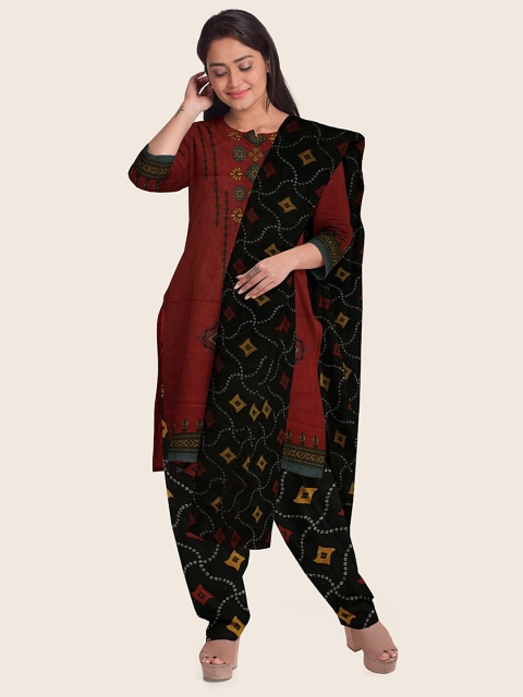 

Pothys Red & Black Unstitched Dress Material
