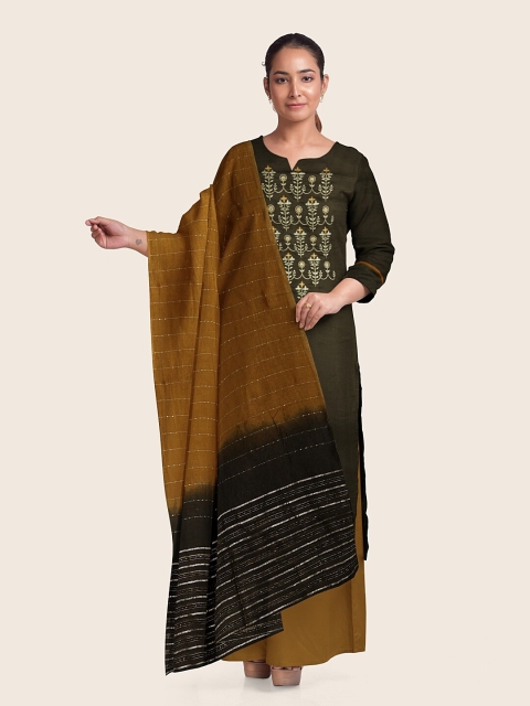 

Pothys Brown & Mustard Embroidered Viscose Rayon Unstitched Dress Material