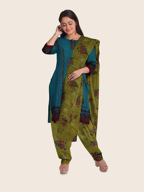 

Pothys Blue & Green Printed Unstitched Dress Material