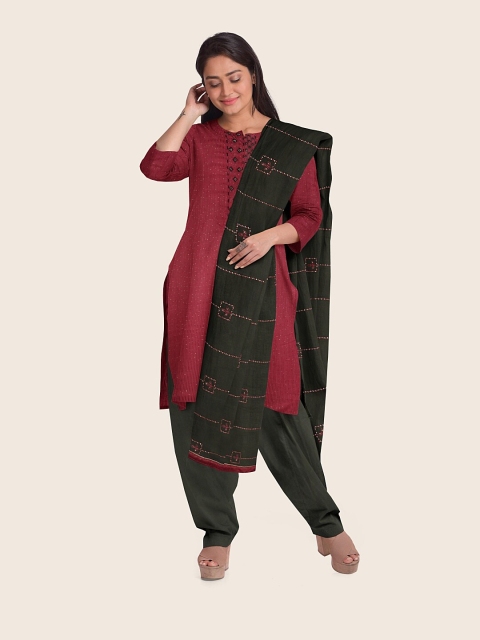 

Pothys Pink & Green Raw Silk Unstitched Dress Material