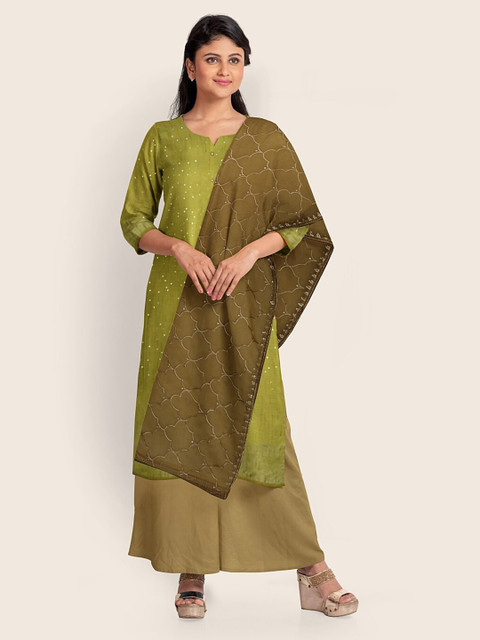 

Pothys Green & Beige Embellished Unstitched Dress Material