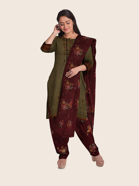 

Pothys Brown & Green Printed Unstitched Dress Material