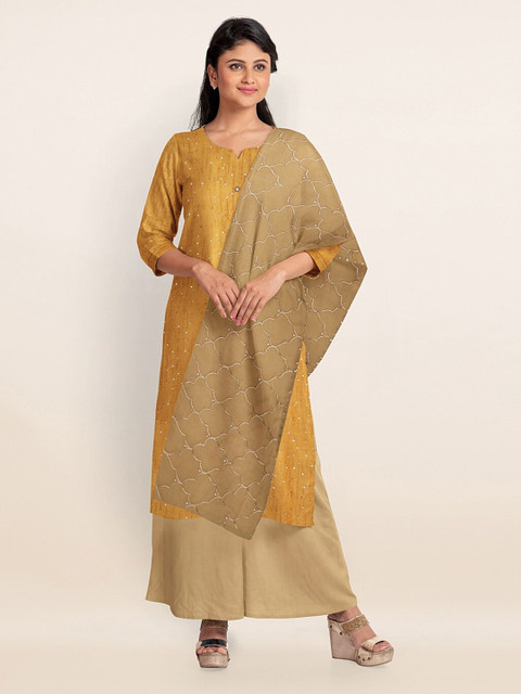 

Pothys Yellow & Beige Embroidered Unstitched Dress Material