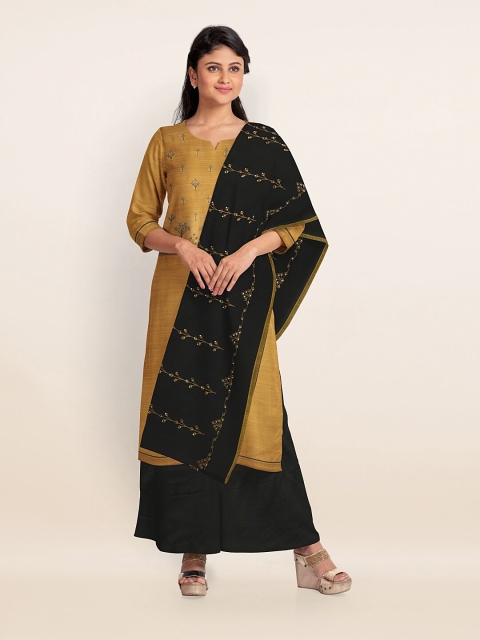 

Pothys Mustard & Black Embroidered Unstitched Dress Material
