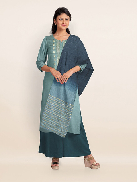 

Pothys Green & Blue Printed Viscose Rayon Unstitched Dress Material