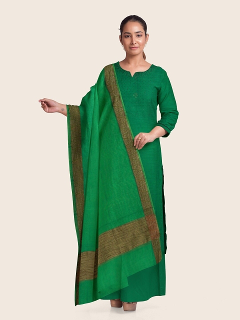 

Pothys Green & Gold-Toned Embellished Unstitched Dress Material