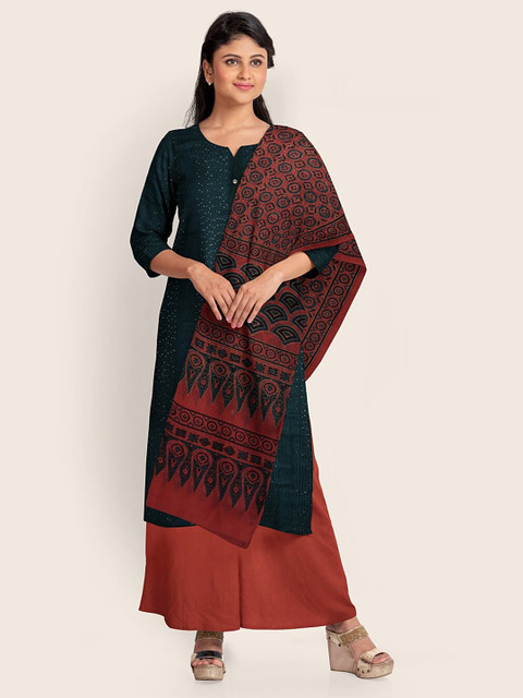 

Pothys Blue & Red Embellished Unstitched Dress Material