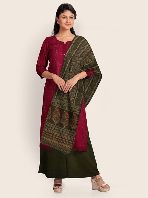 

Pothys Pink & Green Unstitched Dress Material