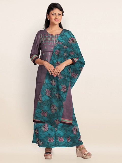 

Pothys Purple & Blue Printed Unstitched Dress Material
