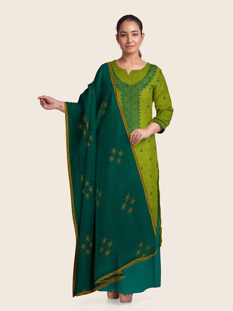 

Pothys Green & Teal Embroidered Unstitched Dress Material