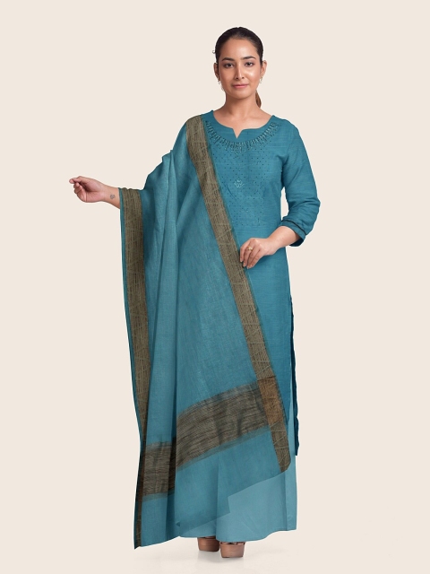 

Pothys Blue & Olive Green Embroidered Unstitched Dress Material