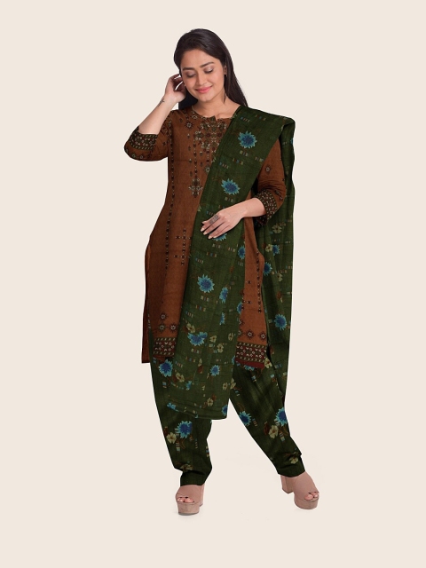 

Pothys Beige & Green Printed Unstitched Dress Material