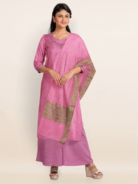 

Pothys Pink Embellished Unstitched Dress Material