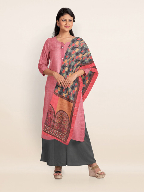 

Pothys Pink & Grey Embellished Unstitched Dress Material