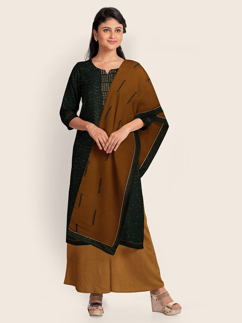 

Pothys Green & Mustard Embellished Unstitched Dress Material