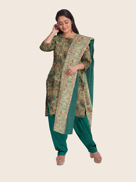 

Pothys Blue & Green Printed Unstitched Dress Material