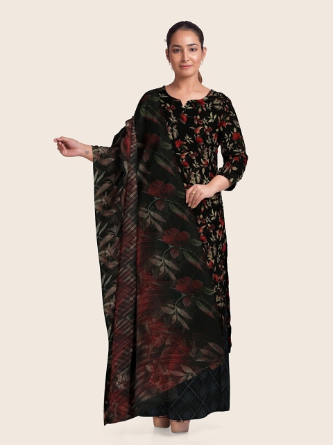 

Pothys Black & Red Printed Unstitched Dress Material