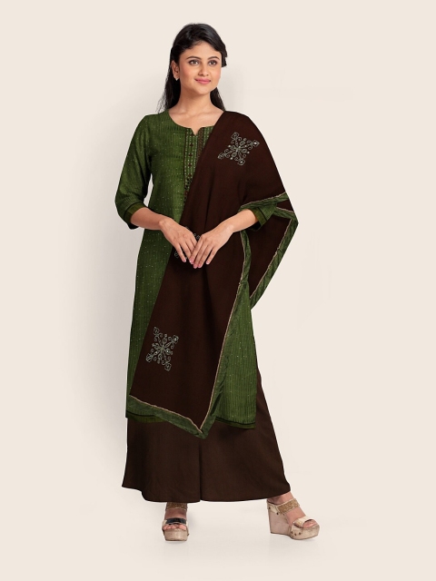 

Pothys Woman Green & Brown Unstitched Dress Material