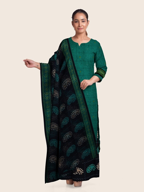 

Pothys Green & Navy Blue Printed Unstitched Dress Material