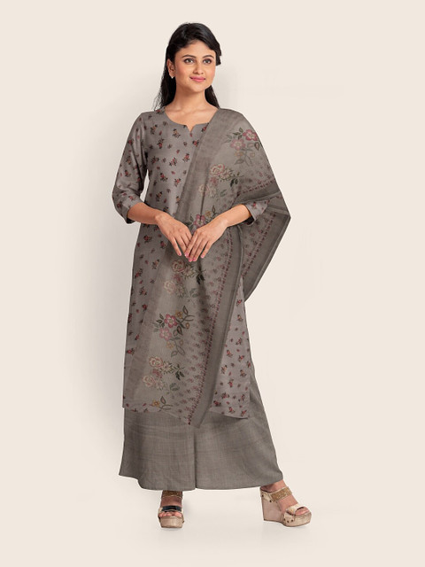 

Pothys Grey & Green Printed Unstitched Dress Material