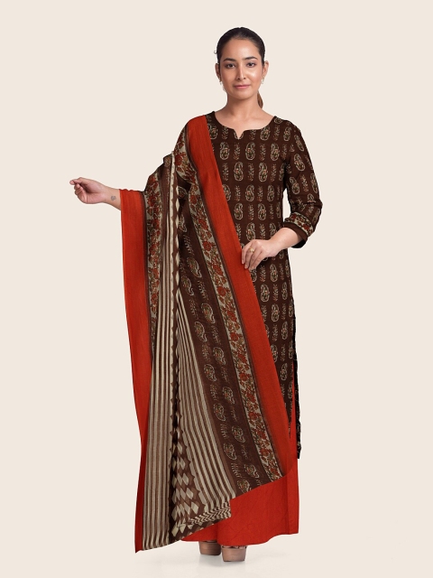 

Pothys Brown & Rust Printed Unstitched Dress Material