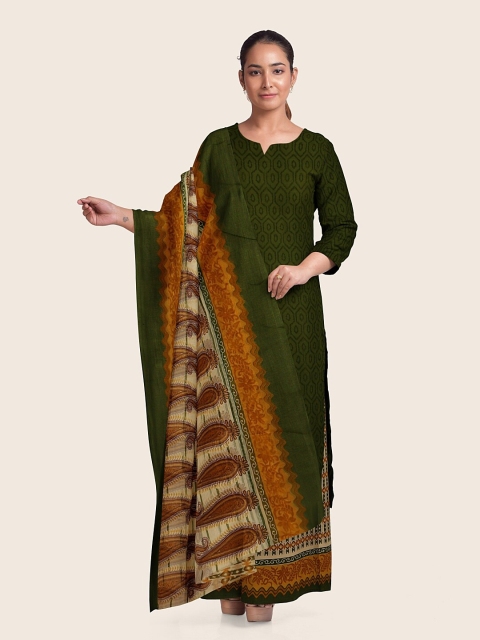 

Pothys Green & Beige Printed Unstitched Dress Material