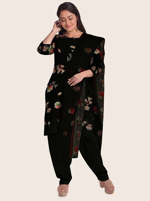 

Pothys Women Black & Red Floral Printed Unstitched Dress Material